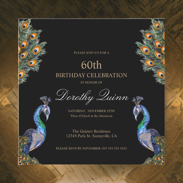 Elegant Watercolor Peacock Birthday Inbjudningar (Skapare uppladdad)