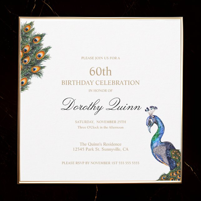 Elegant Watercolor Peacock Birthday Inbjudningar (Skapare uppladdad)