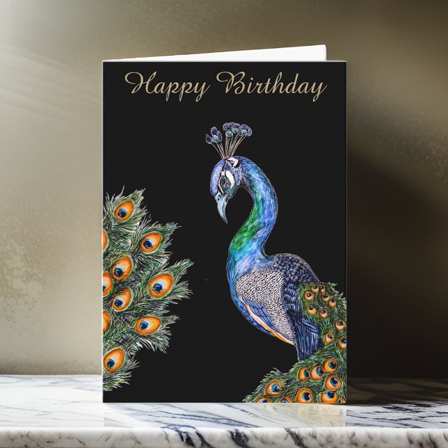 Elegant Watercolor Peacock Birthday Kort (Skapare uppladdad)