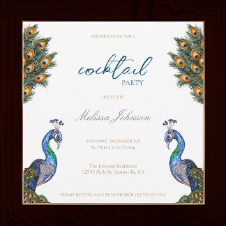 Elegant Watercolor Peacock Cocktail Party Inbjudningar