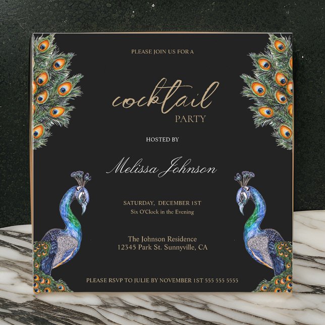 Elegant Watercolor Peacock Cocktail Party Inbjudningar (Skapare uppladdad)