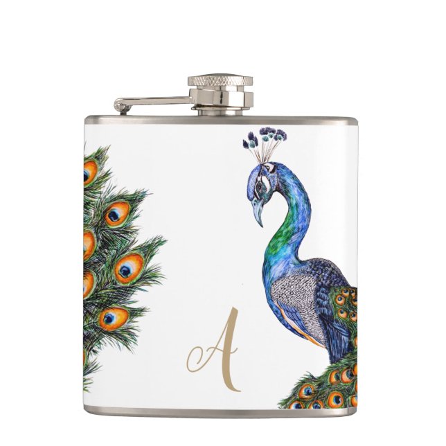 Elegant Watercolor Peacock Monogram Fickplunta (Framsidan)