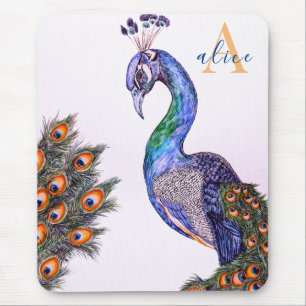 Elegant Watercolor Peacock Monogram Rosa Musmatta