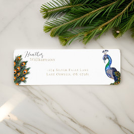 Elegant Watercolor Peacock Returadress Etikett