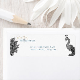 Elegant Watercolor Peacock Returadress Etikett
