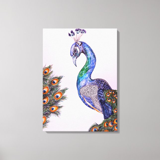 Elegant Watercolor Peacock Rosa Canvastryck (Framsida)