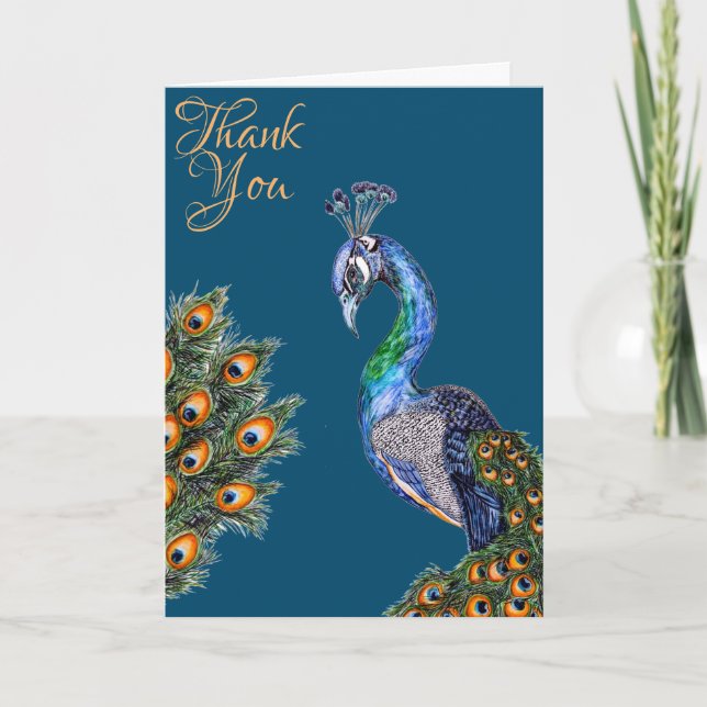 Elegant Watercolor Peacock Tack Kort (Framsida)
