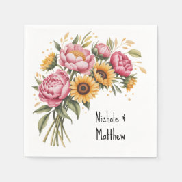 Elegant Watercolor Peony Bouquet Bröllop Pappersservett
