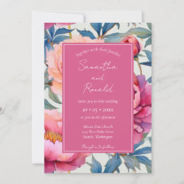 Elegant Watercolor Peony Flowers Bröllop Inbjudningar