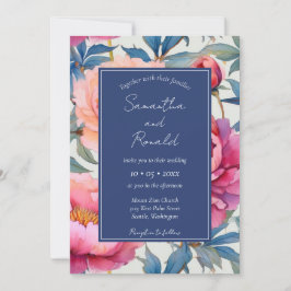Elegant Watercolor Peony Flowers Bröllop Inbjudningar