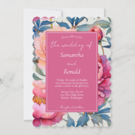 Elegant Watercolor Peony Flowers Bröllop Inbjudningar