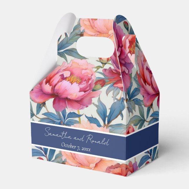 Elegant Watercolor Peony Flowers Favor Boxes Presentaskar (Framsidan Sidan)