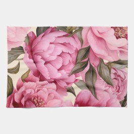 Elegant Watercolor Peony Flowers Kökshandduk
