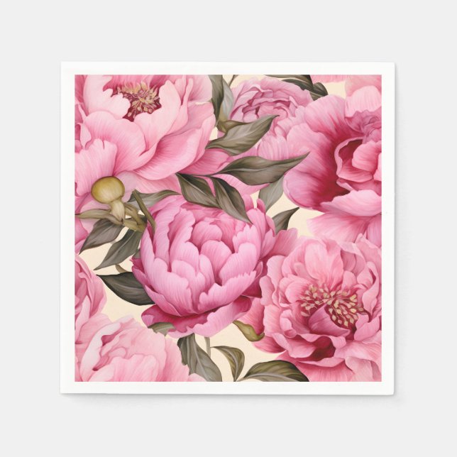 Elegant Watercolor Peony Flowers Pappersservett (Framsidan)