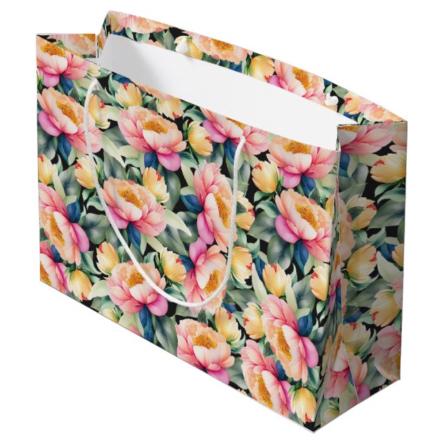 Elegant Watercolor Peony på Black (Baksidan Vinklad)