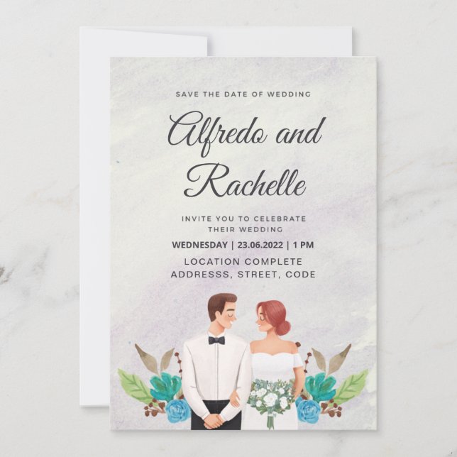 Elegant Watercolor Personligt bröllp Inbjudningar (Framsida)