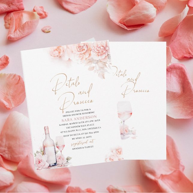 Elegant Watercolor Petals och Prosecco Möhippa Sho Inbjudningar (Skapare uppladdad)