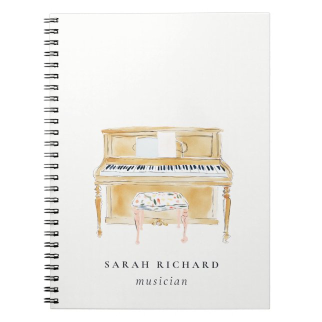 Elegant Watercolor Piano Musician Music Teacher Anteckningsbok (Framsidan)
