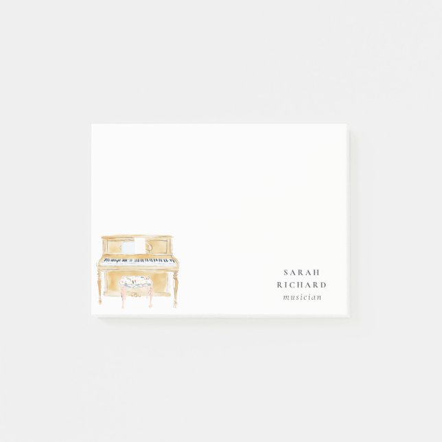 Elegant Watercolor Piano Musician Music Teacher Post-it Block (Framsida)