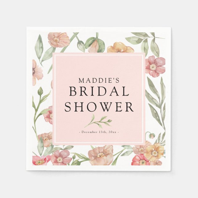 Elegant Watercolor Pink Floral Bridal Shower  Pappersservett (Framsidan)
