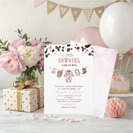 Elegant  Watercolor Pink Little Cowgirl Baby Showe Inbjudningar