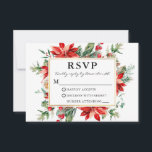 Elegant Watercolor Poinsettia Blommigt Bröllop OSA Kort<br><div class="desc">Elegant Watercolor Poinsettia Blommigt Greenery Bröllop OSA Card omfattar röda poinsettias,  eukalyptus löv,  gräs cones,  gräs nål,  bomull,  klumpiga och annan vacker botanisk grey på vintern. Guld Ram.</div>