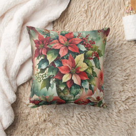 Elegant Watercolor Poinsettia Bouquet Kudde