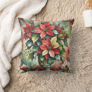 Elegant Watercolor Poinsettia Bouquet Kudde