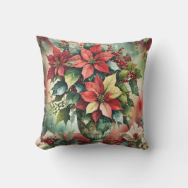 Elegant Watercolor Poinsettia Bouquet Kudde