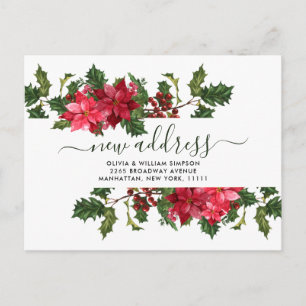Elegant Watercolor Poinsettia Flytta Announement Vykort