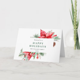 Elegant Watercolor Poinsettia jul Hälsning Helgkort