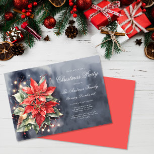 Elegant Watercolor Poinsettia Ljus jul Inbjudningar