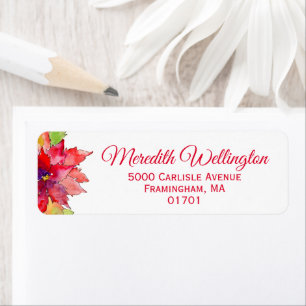 Elegant Watercolor Poinsettia Red Returadress Etikett