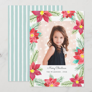 Elegant Watercolor Poinsettias jul Photo Julkort
