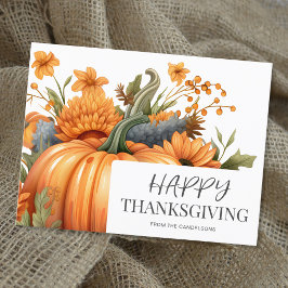 Elegant Watercolor Pumpkin-Thanksgiving Helg Vykort