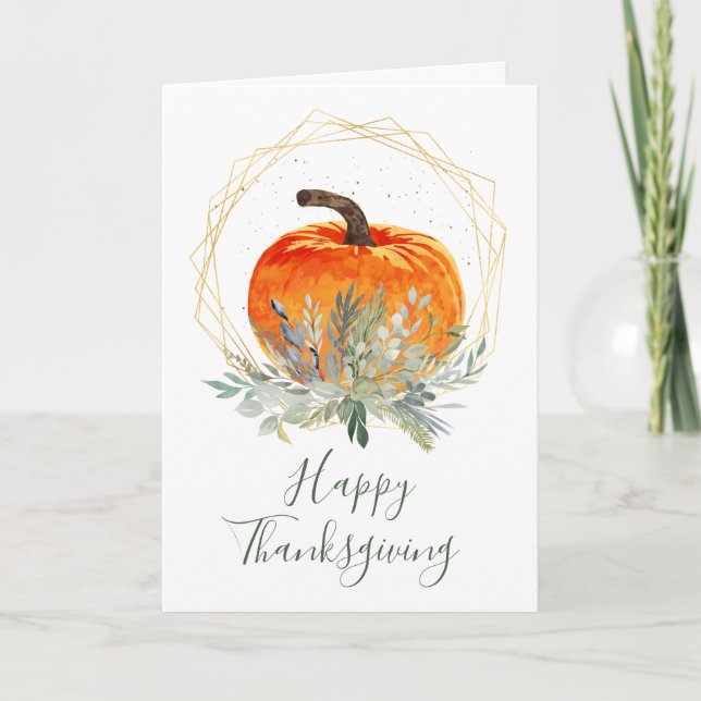 Elegant Watercolor Pumpkin-Thanksgiving Kort (Framsida)