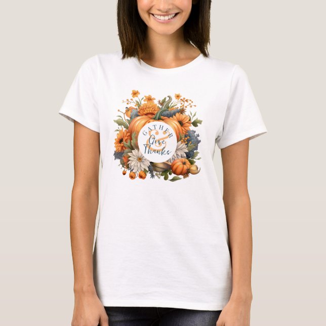 Elegant Watercolor Pumpkin-Thanksgiving T Shirt (Framsida)
