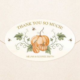 Elegant Watercolor Pumpkins et Bees Thank You Ovalt Klistermärke