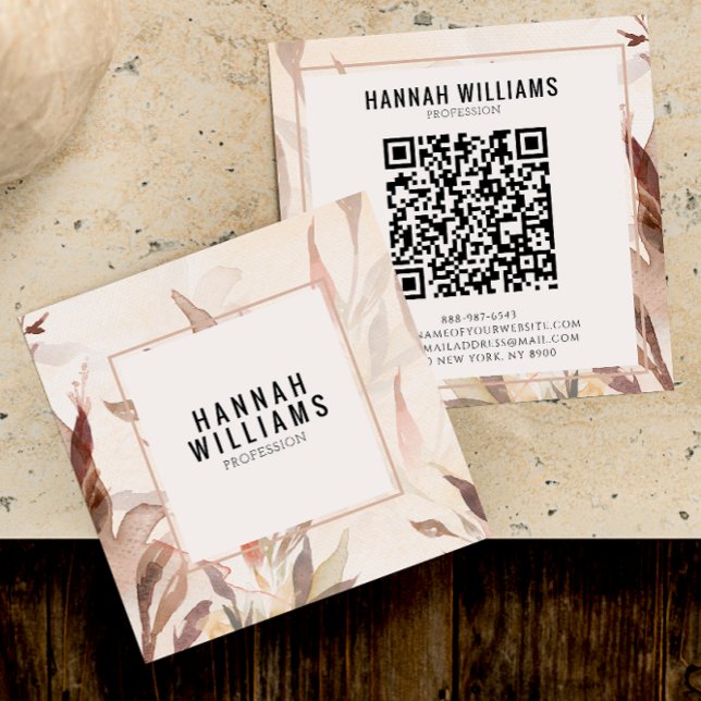 Elegant Watercolor QR Code Terracotta Blommigt Fyrkantigt Visitkort (Skapare uppladdad)