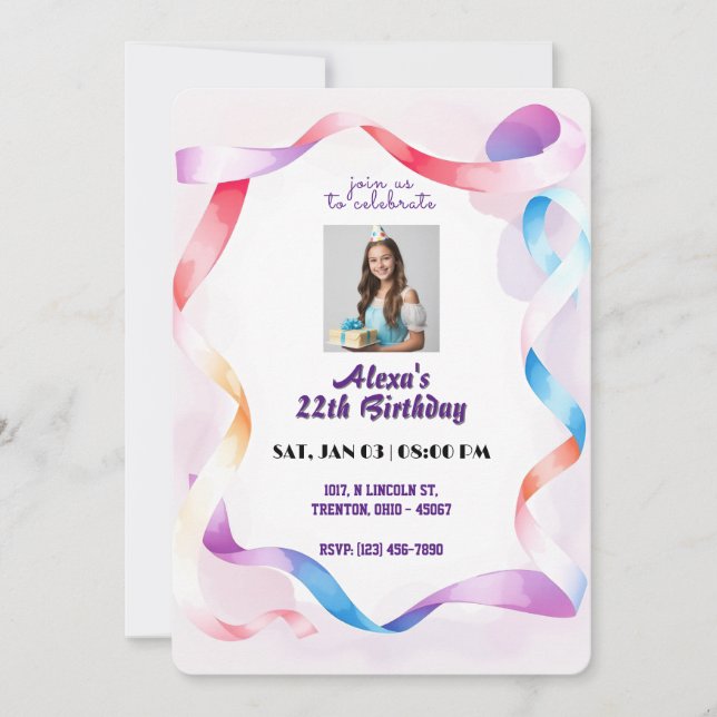 Elegant Watercolor Ram Birthday Personlig Inbjudningar (Framsida)