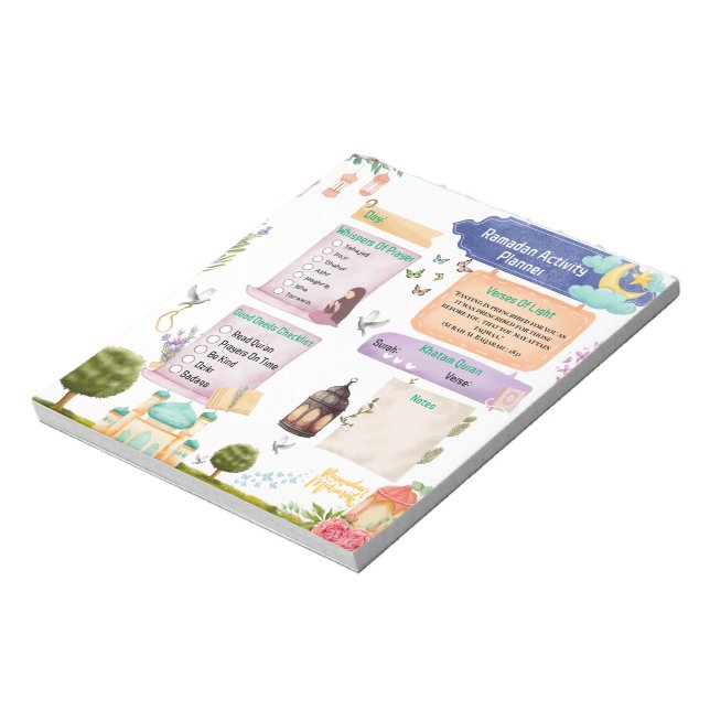 Elegant Watercolor Ramadan Activity Planner Anteckningsblock (Roterad)