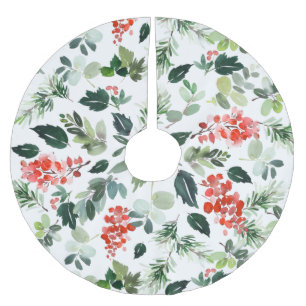 Elegant Watercolor Red Berries Greenery jul Julgransmatta Borstad Polyester