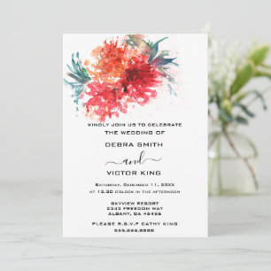 Elegant Watercolor Red Blommigt Bouquet Bröllop Inbjudningar