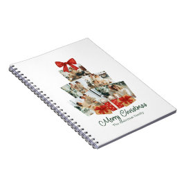 Elegant Watercolor Red Bow Family Christmas Tree Anteckningsbok