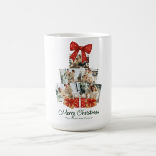 Elegant Watercolor Red Bow Family Julgran Kaffemugg