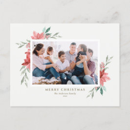 Elegant Watercolor Red jul Flowers Photo Helg Vykort