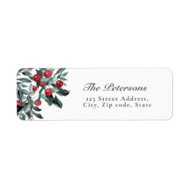 Elegant Watercolor Red jul Holly Berries Returadress Etikett