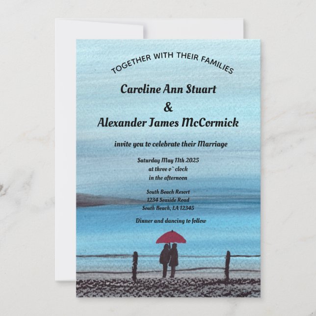 Elegant Watercolor Red Parbrella par Bröllop Inbjudningar (Framsida)