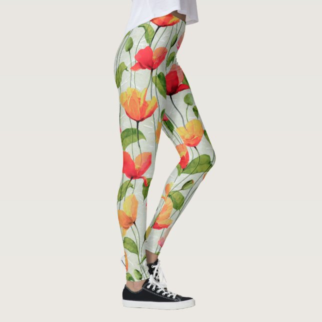 Elegant Watercolor Red Rosa and Gula blommor | Leggings (Höger)