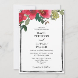 Elegant Watercolor Red Rose Floral Wedding Inbjudningar
